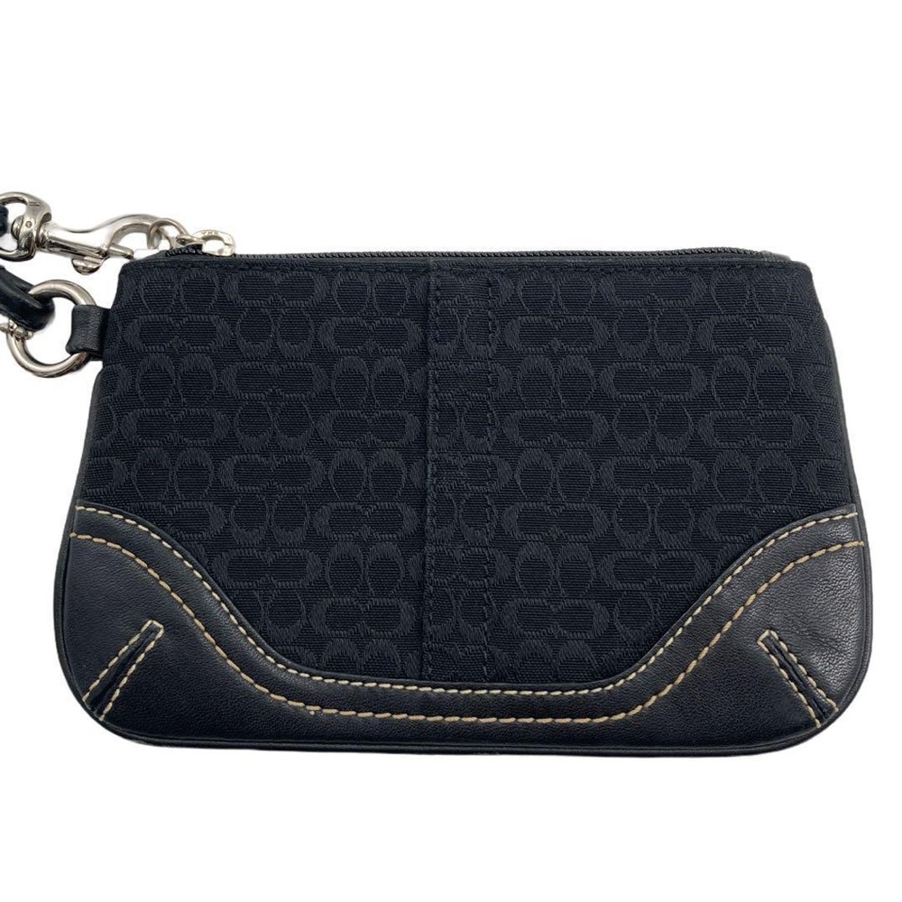 Coach Canvas Signature Micro Jacquard Black Leather Coin Purse Wristlet - Picture 1 of 6
